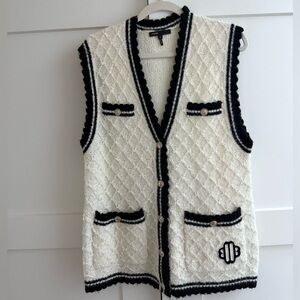 MAJE White and Black Knit Vest